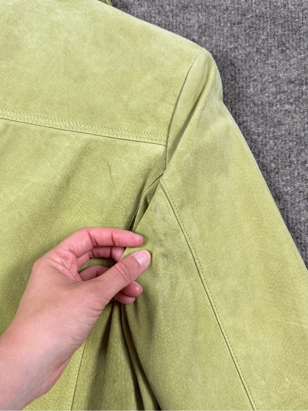 NWT Green Suede Leather Blazer Jacket Women’s S Lightweight Button Front Y2K - Picture 7 of 11